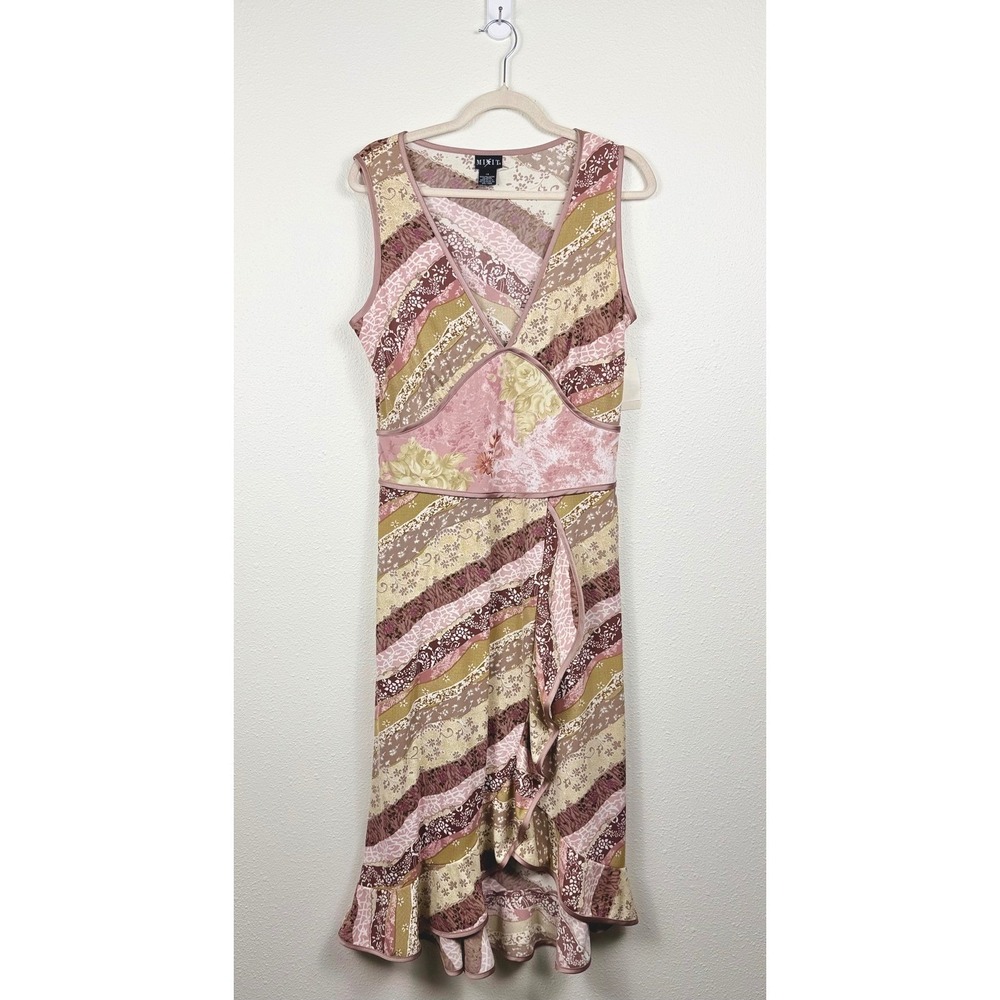 Mixit Womens Floral Patchwork High Low Ruffle Hem Midi Dress Mauve Size 14 NWT - Picture 2 of 10
